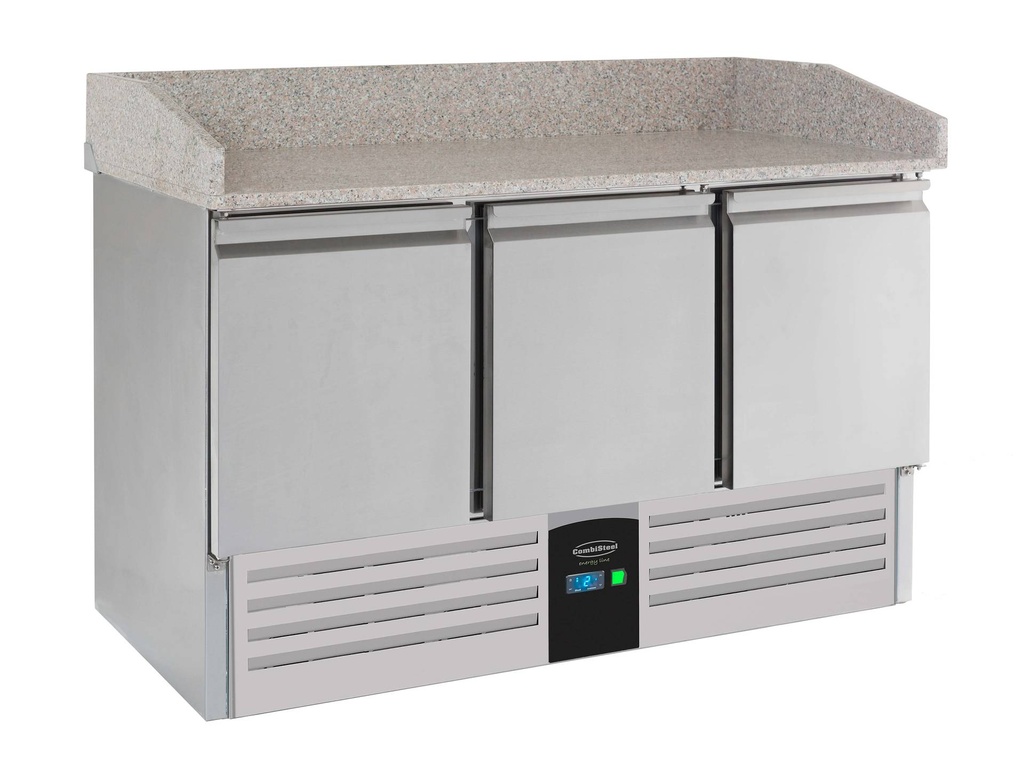 Pizzatisch 3 Türen aus Edelstahl, 1400 x 700 x 1020 mm