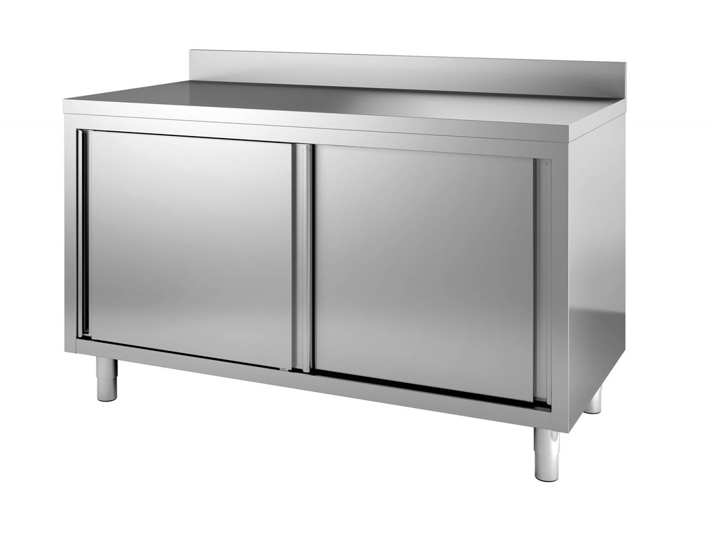 600 Arbeitstisch mit Schiebetüren aus Edelstahl, 1600 x 600 x 850 mm