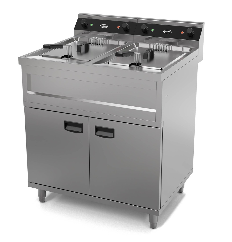 Elektro Friteuse aus Edelstahl, 2 x 12 L, 2 x 6 kW, 800 x 700 x 850 mm