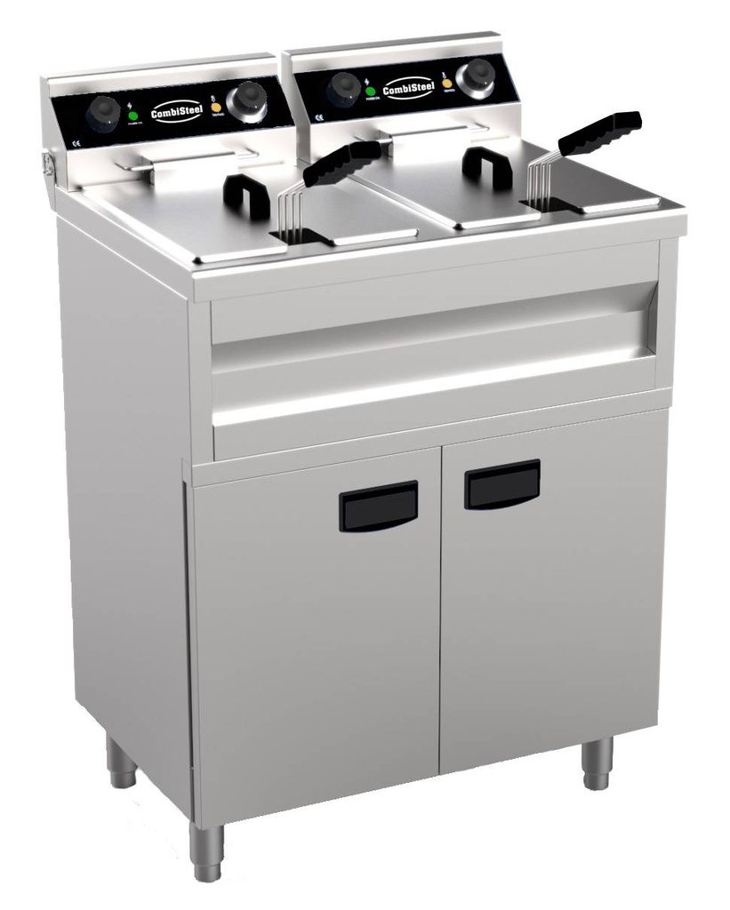 Elektro Friteuse aus Edelstahl, 2 x 9 L, 695 x 530 x 970 mm