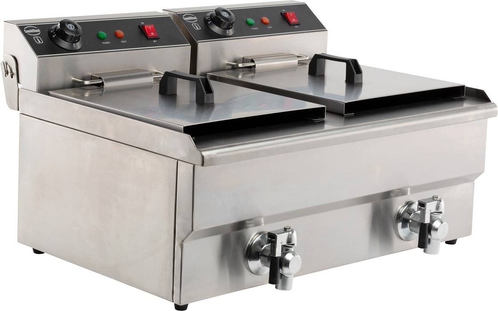 Elektro Tischfriteuse aus Edelstahl, 2 x 8 L, 630 x 505 x 355 mm