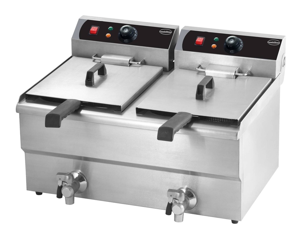 Elektro Tischfriteuse aus Edelstahl, 2 x 10 L, 690 x 560 x 380 mm