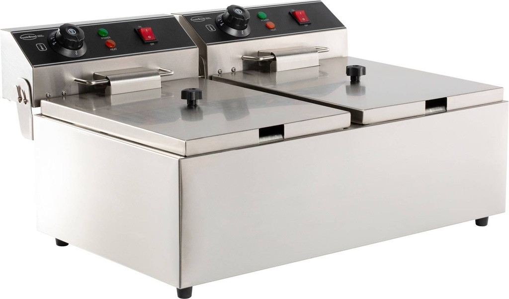 Elektro Tischfriteuse aus Edelstahl, 2 x 6 L, 590 x 440 x 290 mm