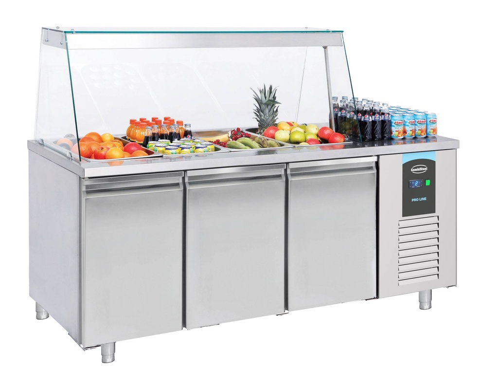 Saladette 3 Türen aus Edelstahl, 4 x 1/1 GN, 1865 x 700 x 850 mm