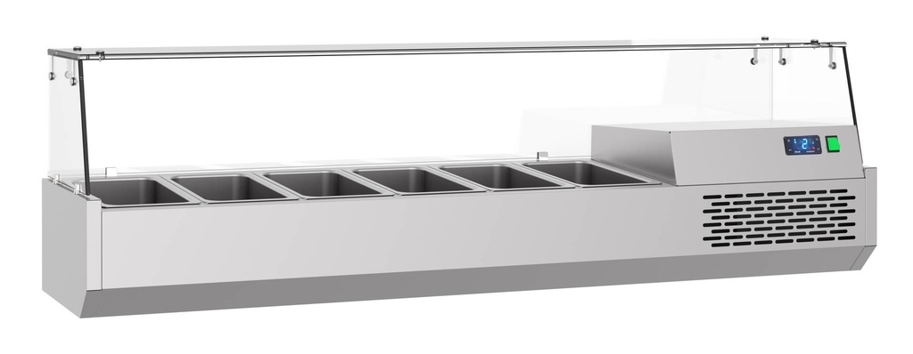 Aufsatzvitrine aus Edelstahl, 6 x 1/3 GN, 1550 x 390 x 460 mm