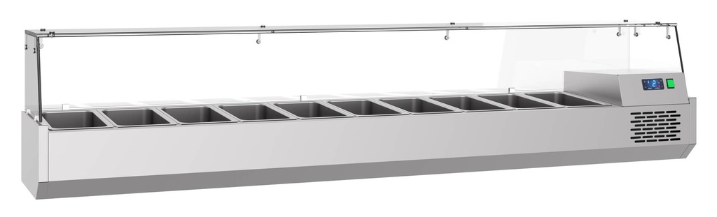 Aufsatzvitrine aus Edelstahl, 10 x 1/3 GN, 2100 x 390 x 460 mm