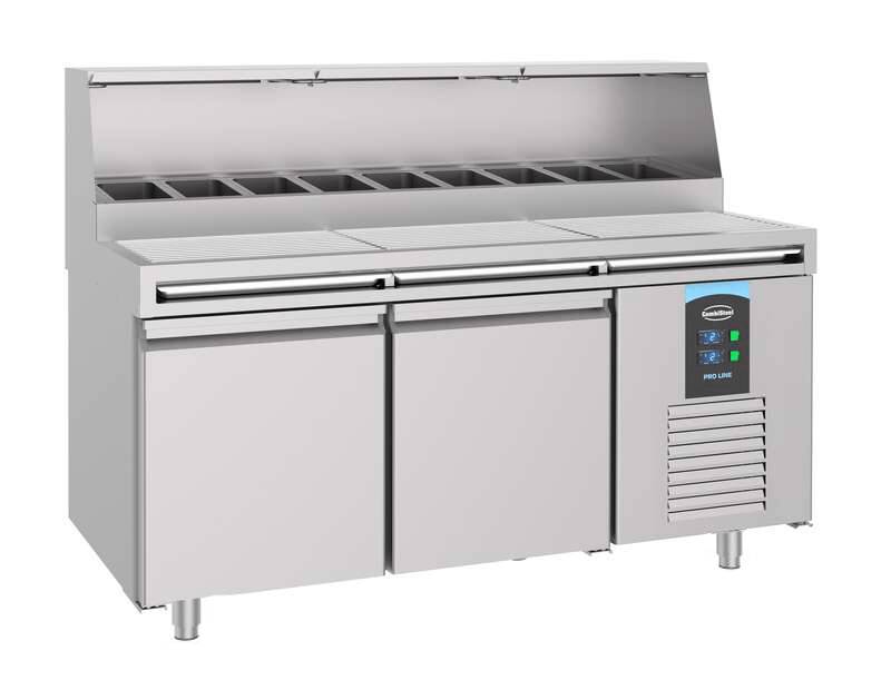 Pizzatisch 2 Türen aus Edelstahl, 9 x 1/3 GN, 1790 x 850 x 1360 mm