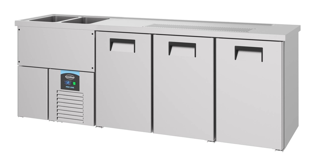 Biertheke 3 Türen aus Edelstahl, 2 L, 2500 x 700 x 950 mm