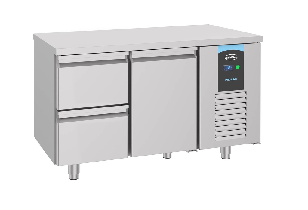 700 Kühltisch 1 Tür 2 aus Edelstahl, 1400 x 700 x 850 mm