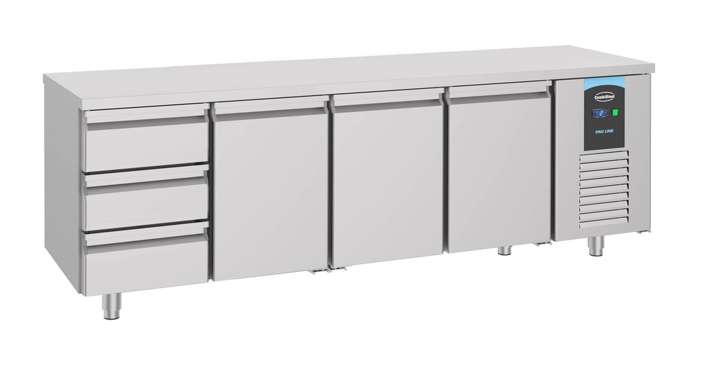 700 Kühltisch 3 Türen aus Edelstahl, 2330 x 700 x 850 mm