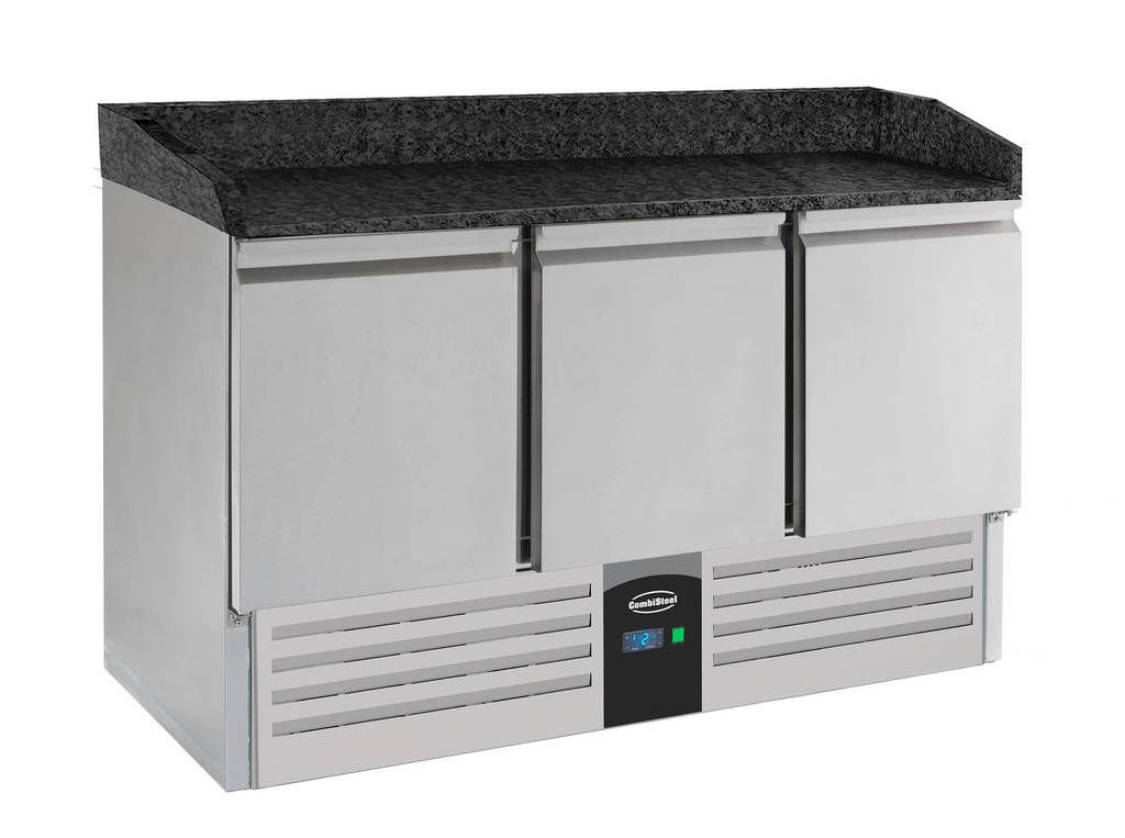 Pizzatisch 3 Türen aus Edelstahl, schwarz / edelstahl