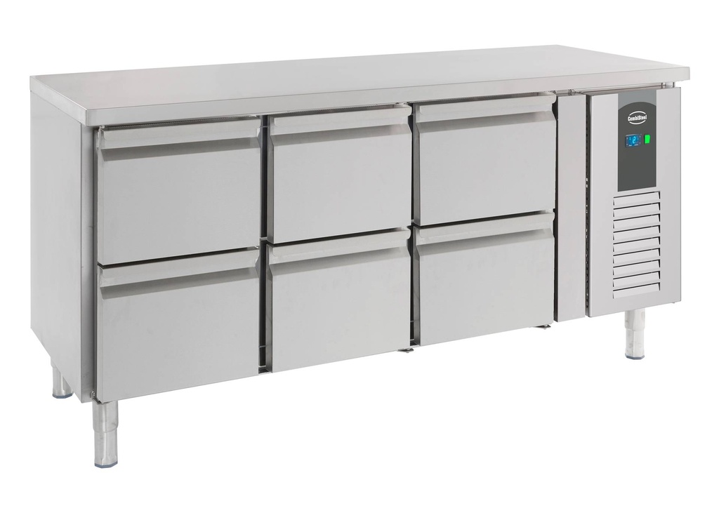 700 Kühltisch 6 aus Edelstahl, 1795 x 700 x 850 mm