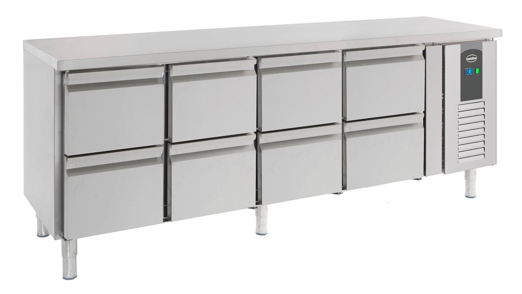 700 Kühltisch 8 aus Edelstahl, 2230 x 700 x 850 mm