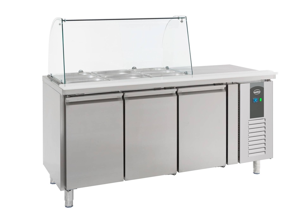 Kühltisch mit Glas 3 aus Edelstahl, 1795 x 700 x 1365 mm