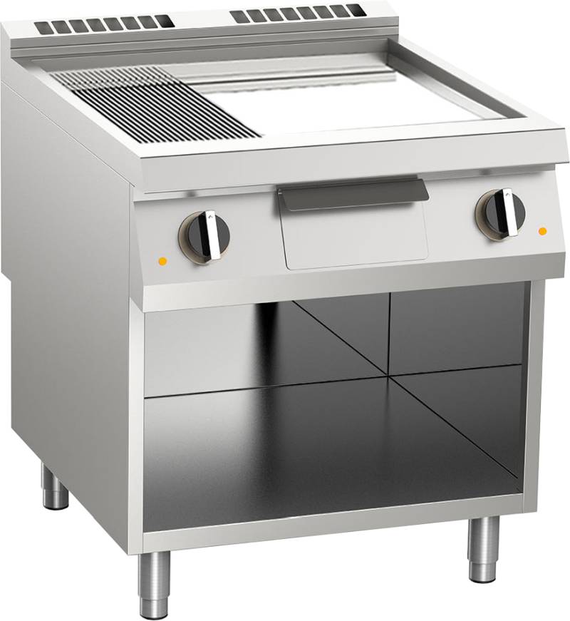 KBS Elektro-Grillplatte geteilt verchromt 15kW mit 2 Heizzonen offener Unterbau