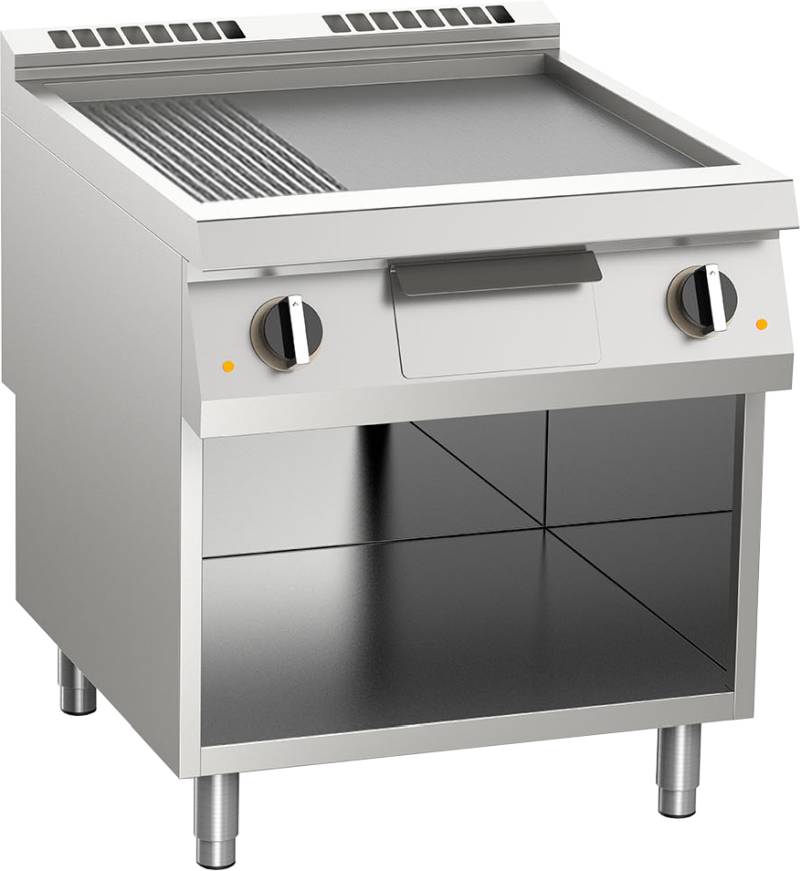 KBS Elektro-Grillplatte geteilt aus Edelstahl 15,0 KW mit 2 Heizzonen offener Unterbau