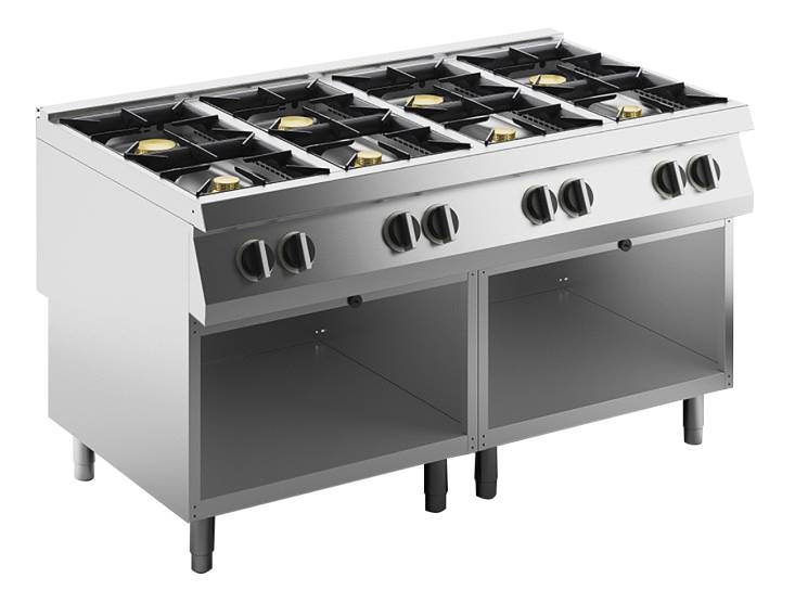KBS Gas-Kochfläche 8 Brenner 54 kW, offener Unterbau