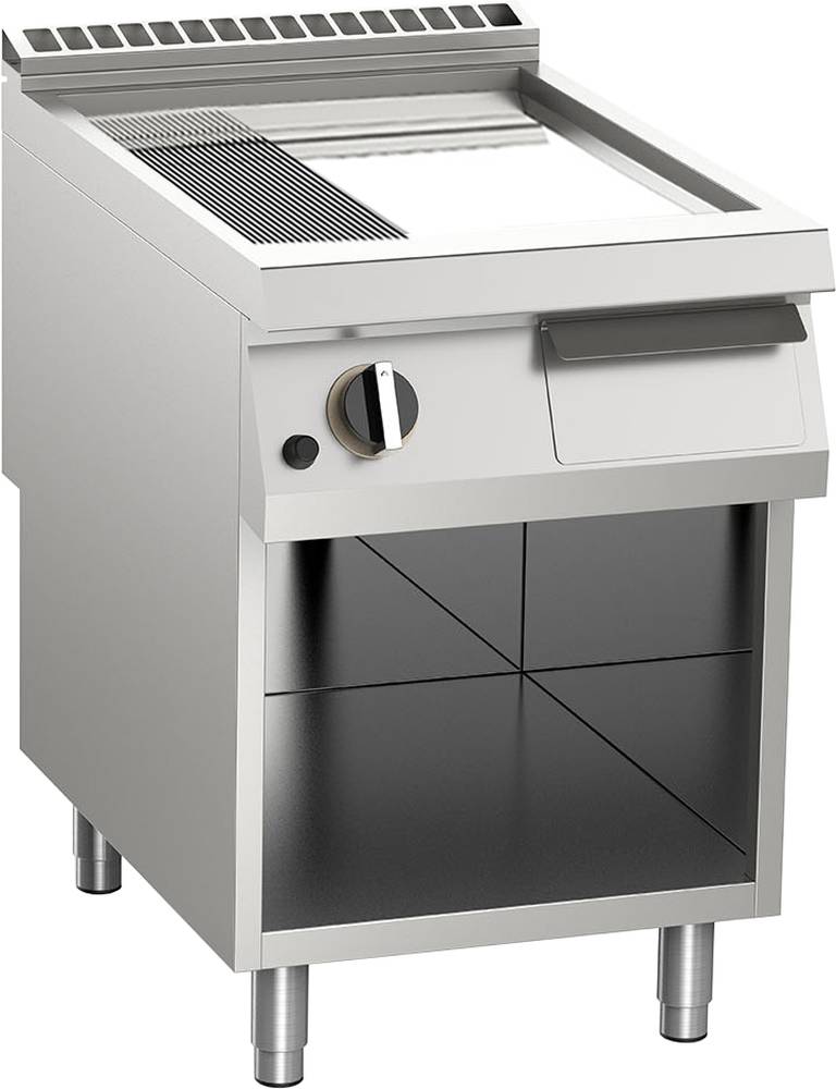 KBS Gas-Grillplatte geteilt verchromt 14kW mit 2 Heizzonen offener Unterbau