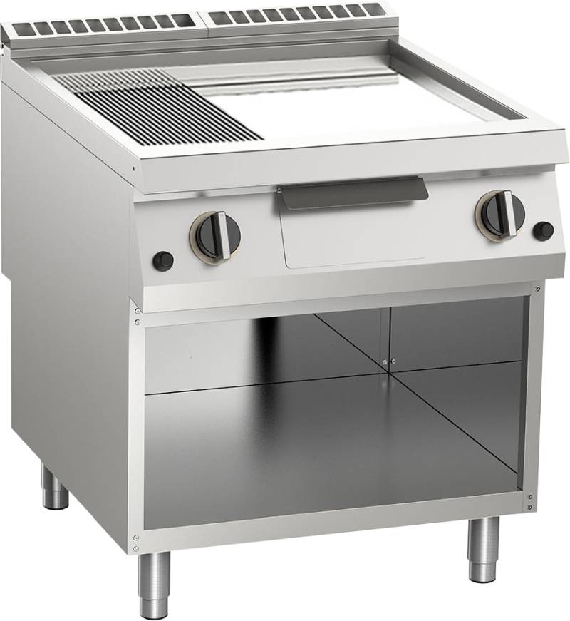 KBS Gas-Grillplatte geteilt verchromt 21kW mit 2 Heizzonen offener Unterbau