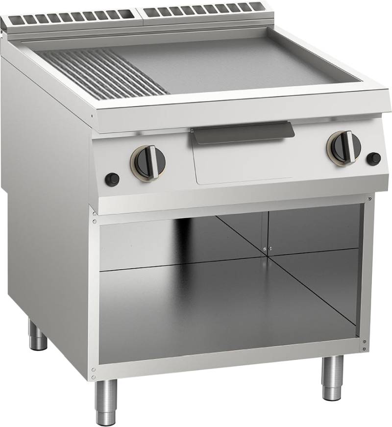 KBS Gas-Grillplatte geteilt aus Edelstahl 21kW mit 2 Heizzonen offener Unterbau