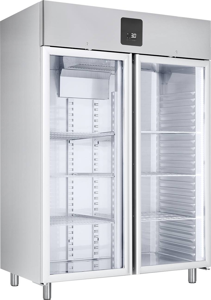KBS Edelstahl-Gewerbekühlschrank KU 1422 G GN 2/1 mit Glastüren