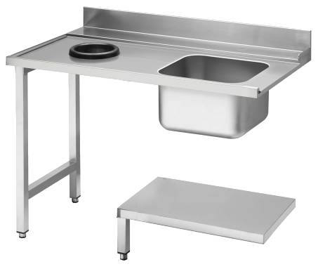KBS Zulauftisch Becken rechts, mit Abfallloch Breite 120cm und Grundboden