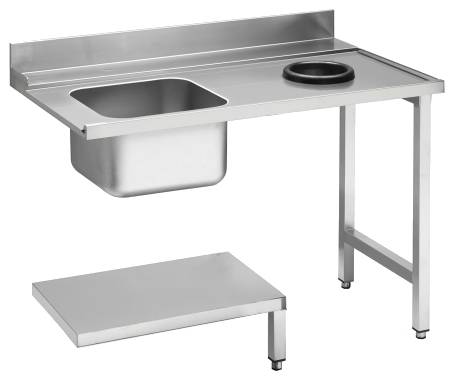 KBS Zulauftisch Becken links, mit Abfallloch Breite 120cm und Grundboden