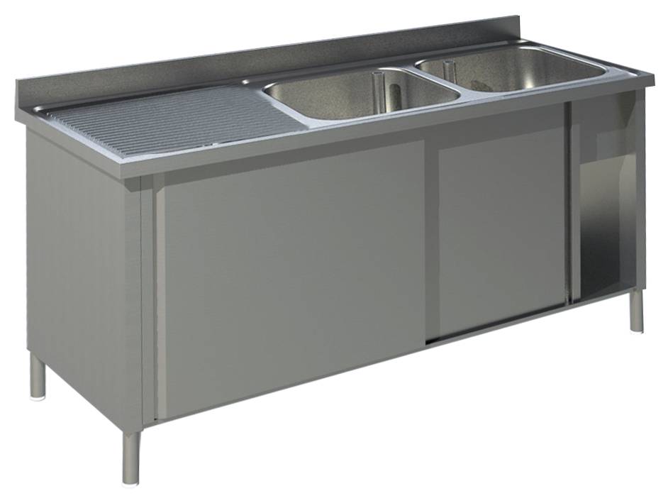 KBS Spülschrank mit Schiebetüren B 160cm - 2 Becken rechts