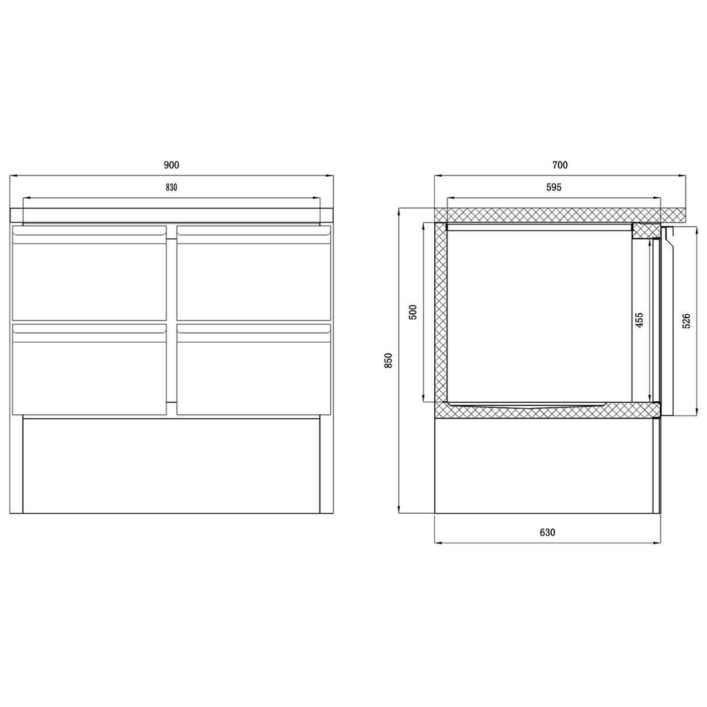 Kühltisch Mini / 2-fach - mit 4 Schubladen, 900 x 700 mm