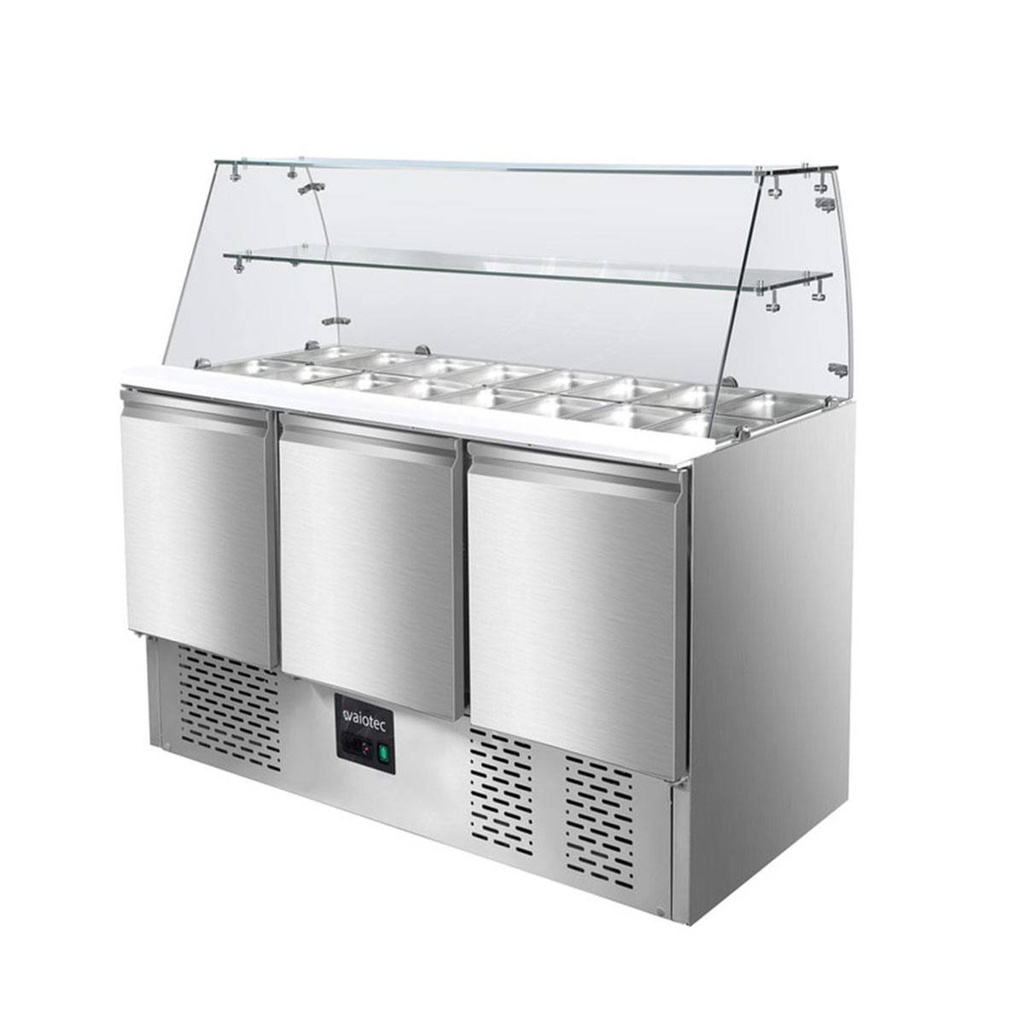 Saladette / 3-fach mit eckigem Glasaufsatz, 1365 x 700 mm