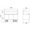 Saladette / 3-fach mit eckigem Glasaufsatz, 1365 x 700 mm