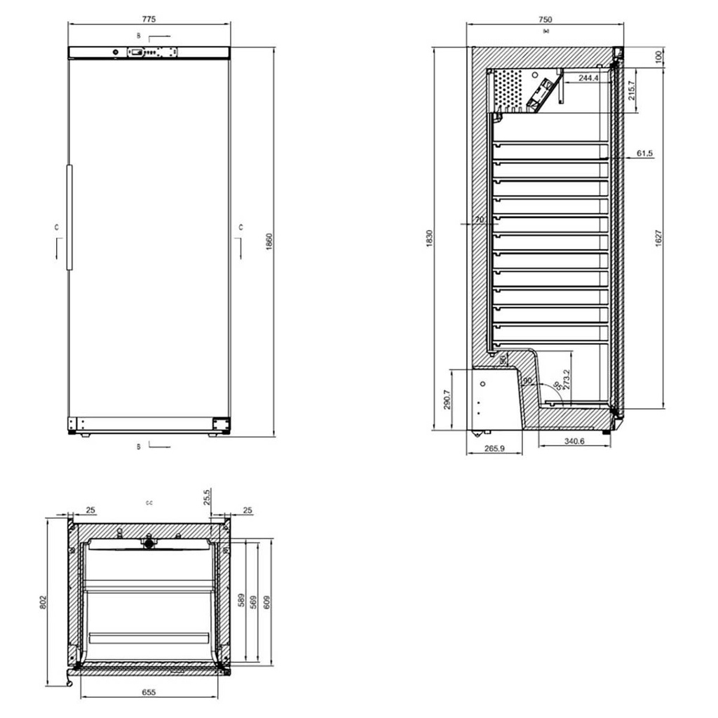 Lagerkühlschrank ABS / 580 Liter, 775 x 750 mm