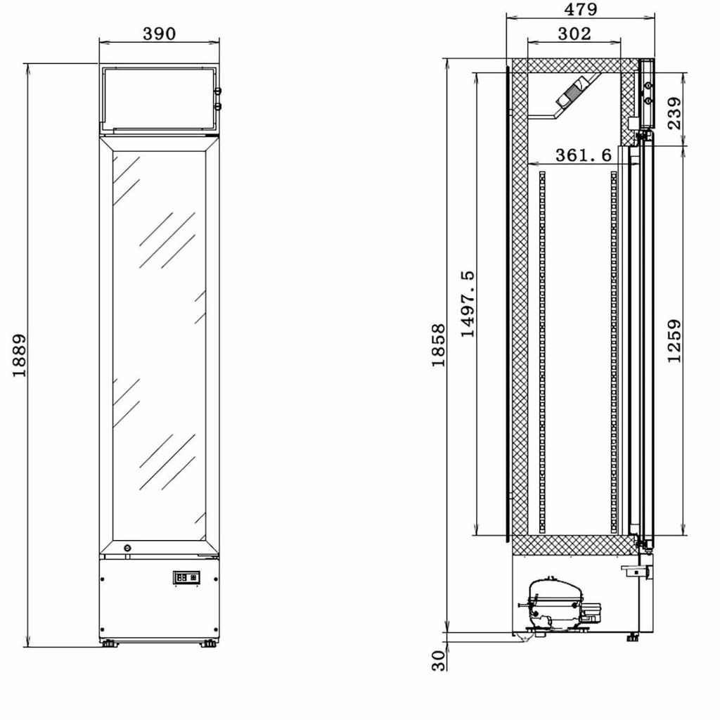 TOPLINE Getränkekühlschrank 1 Tür / 155 Liter mit Leuchtaufsatz "schwarz", 390 x 480 mm