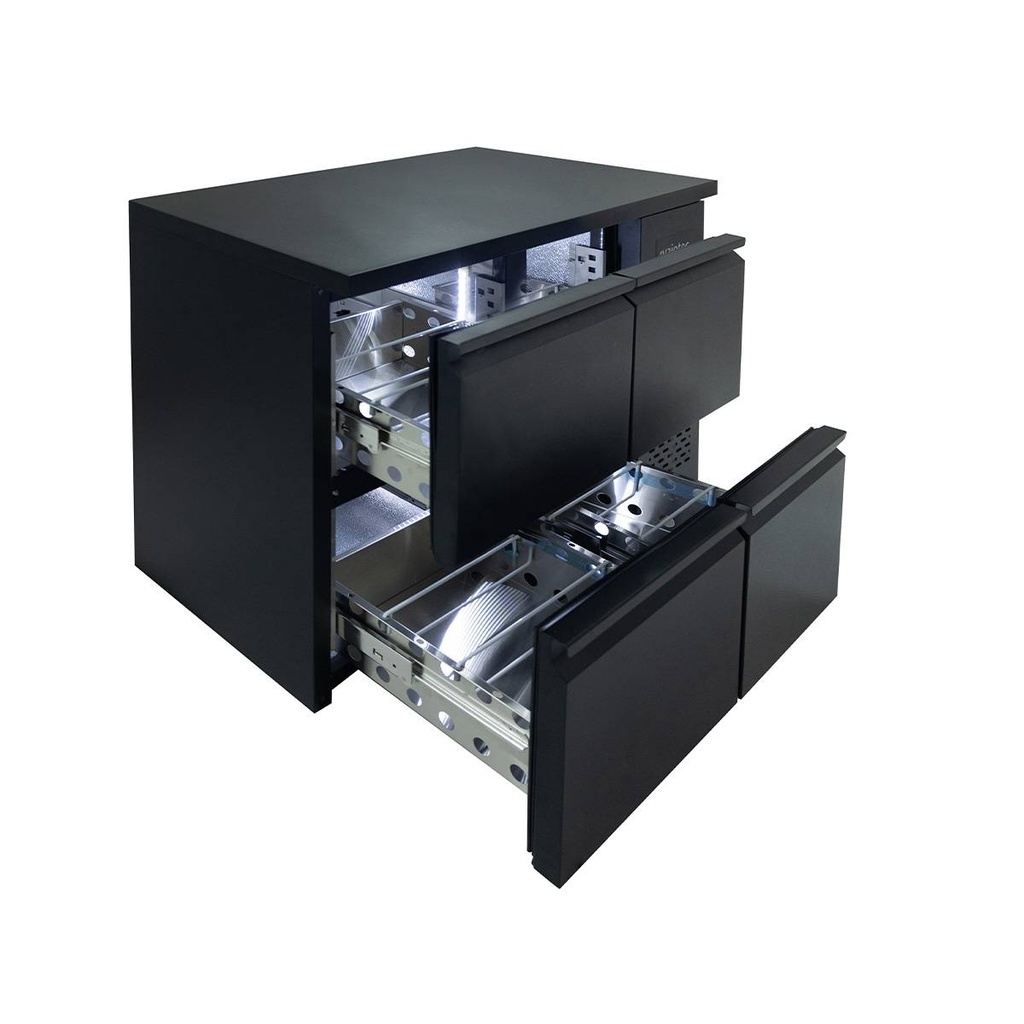 Barkühltisch schwarz / 4 Schubladen - 280 l, 1465 x 520 mm