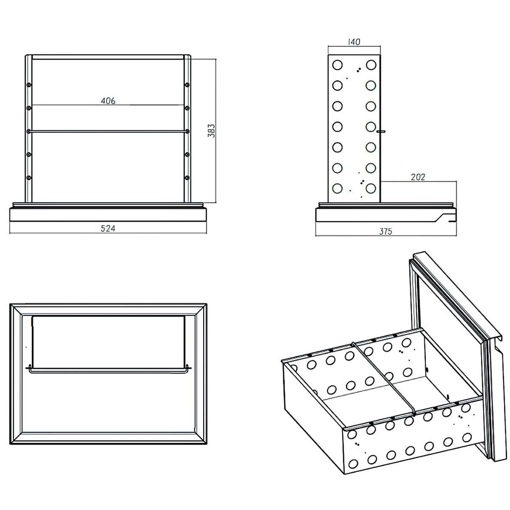 Barkühltisch schwarz / 4 Schubladen - 280 l, 1465 x 520 mm