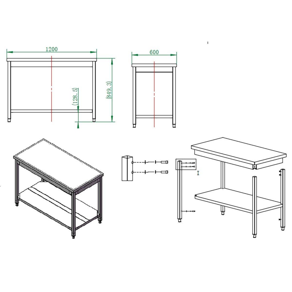 Arbeitstisch / mit Grundboden, 1200 x 600 mm