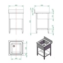 Spültisch / 1 Becken, 600 x 600 mm
