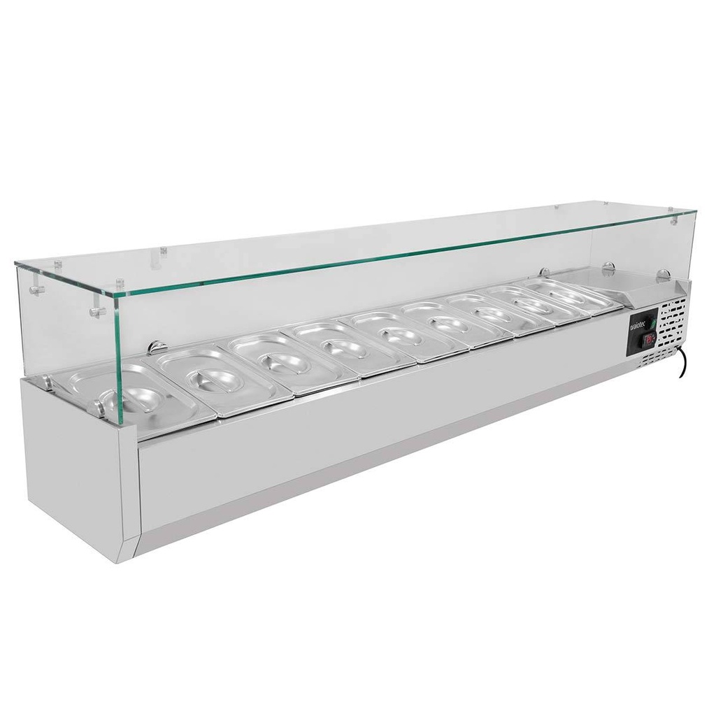 Kühlaufsatz mit Glasabdeckung 9xGN1/4, 1800 x 335 mm