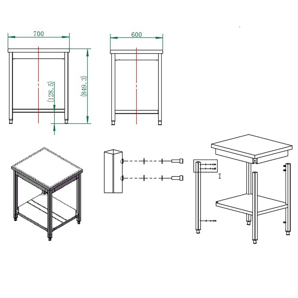 Arbeitstisch / mit Grundboden, 700 x 600 mm
