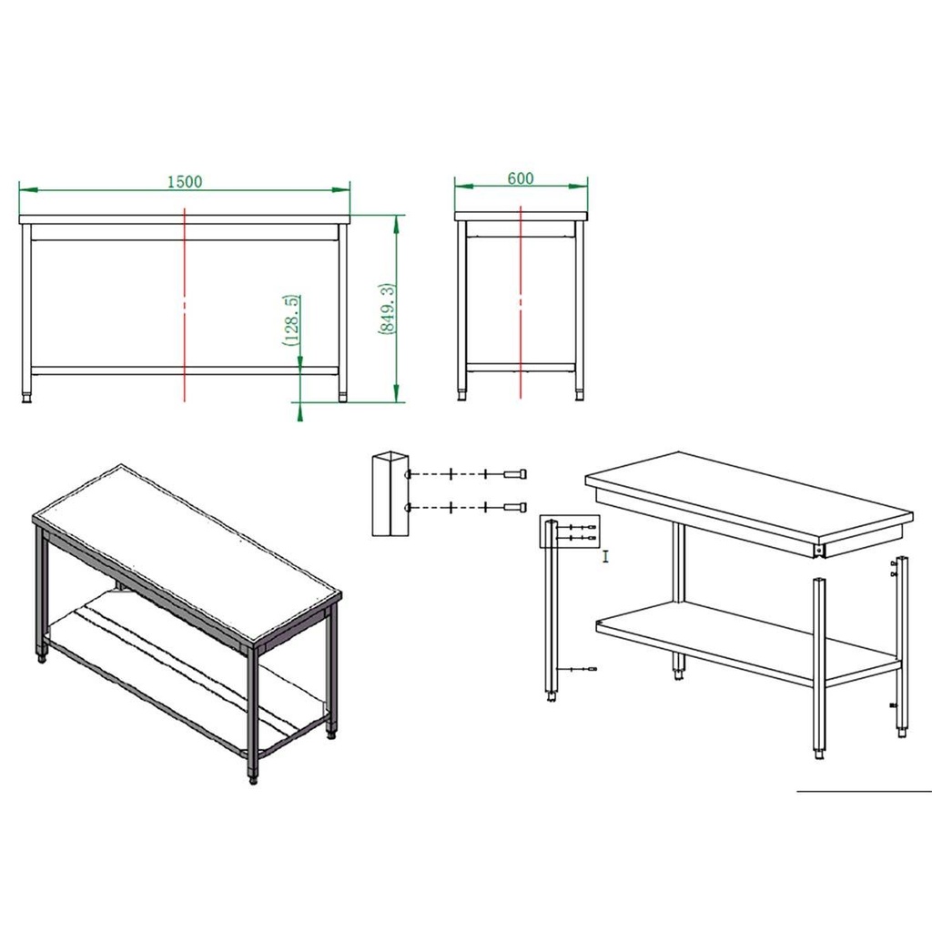 Arbeitstisch / mit Grundboden, 1500 x 600 mm