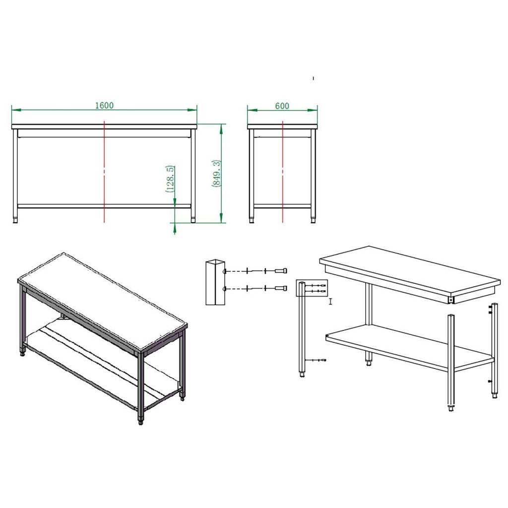 Arbeitstisch / mit Grundboden, 1600 x 600 mm