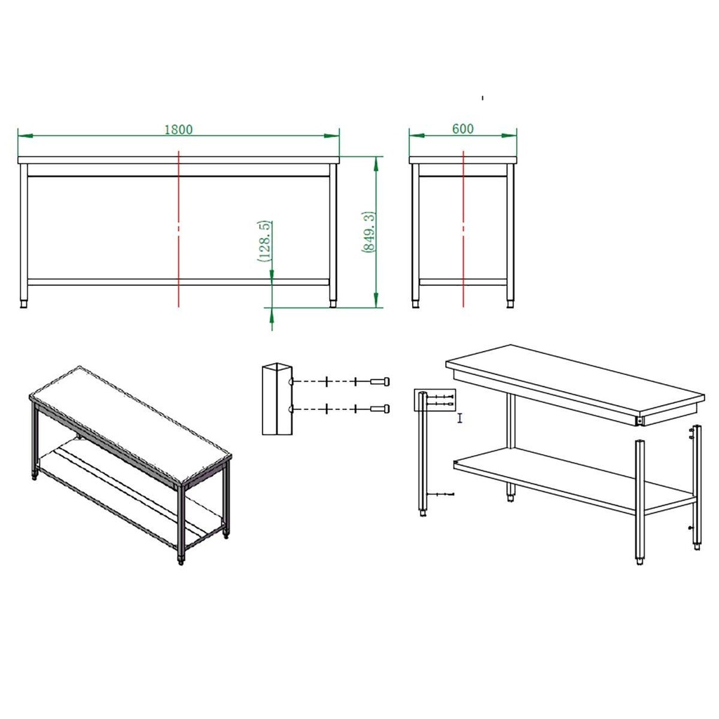 Arbeitstisch / mit Grundboden, 1800 x 600 mm