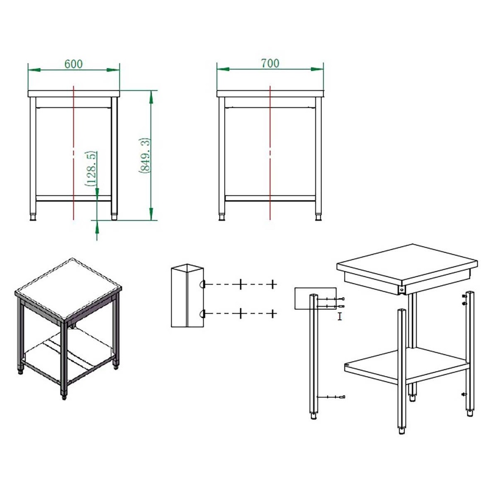 Arbeitstisch / mit Grundboden, 600 x 700 mm