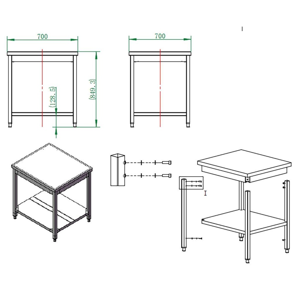 Arbeitstisch / mit Grundboden, 700 x 700 mm