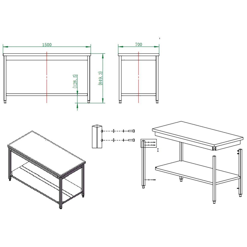 Arbeitstisch / mit Grundboden, 1500 x 700 mm