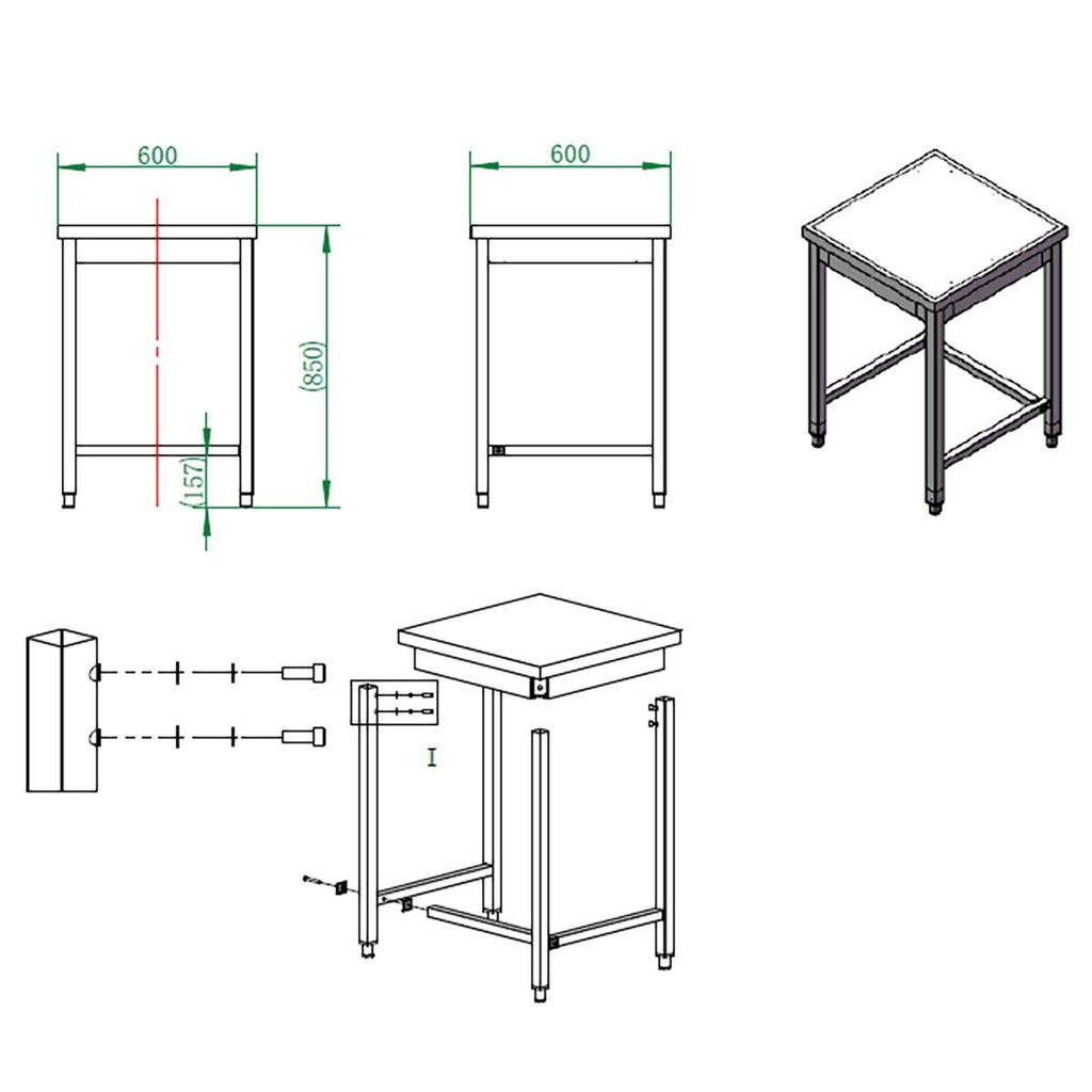 Arbeitstisch / unterfahrbar, 600 x 600 mm