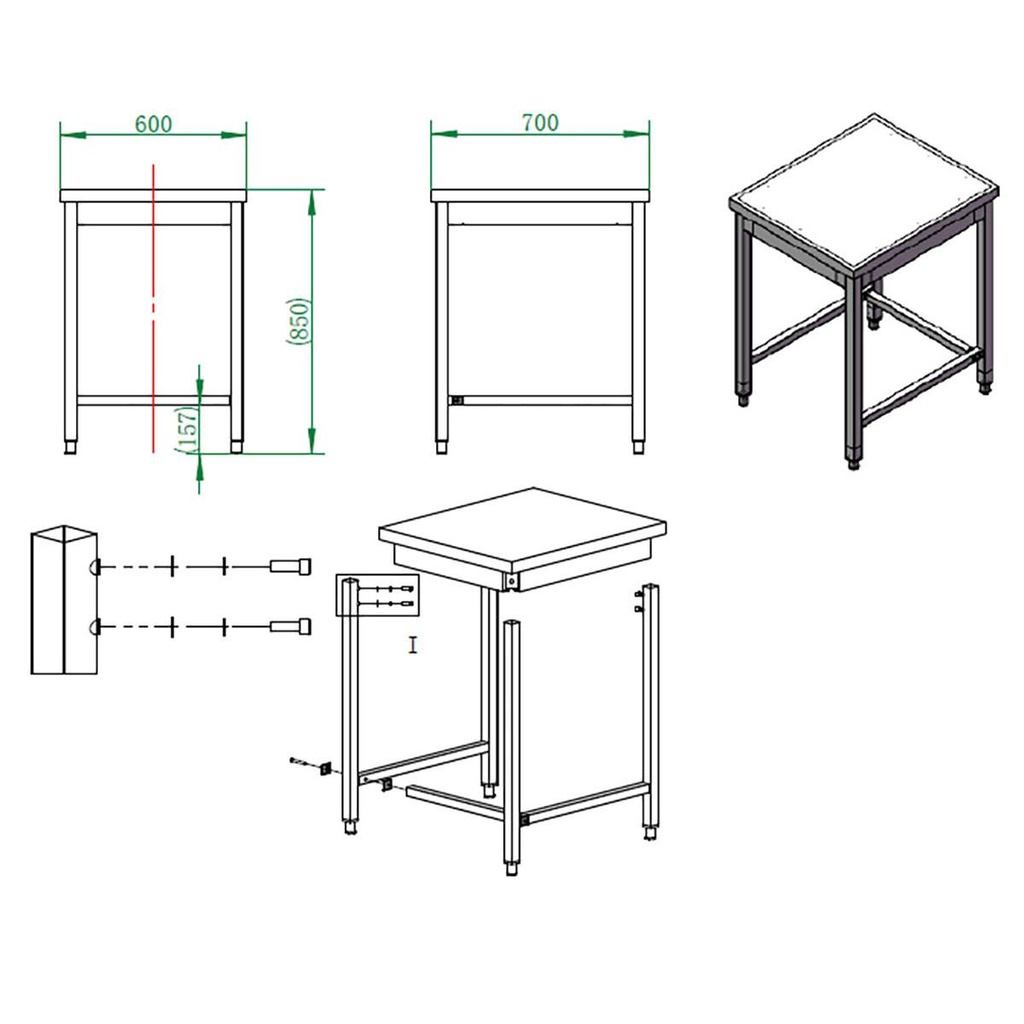 Arbeitstisch / unterfahrbar, 700 x 600 mm