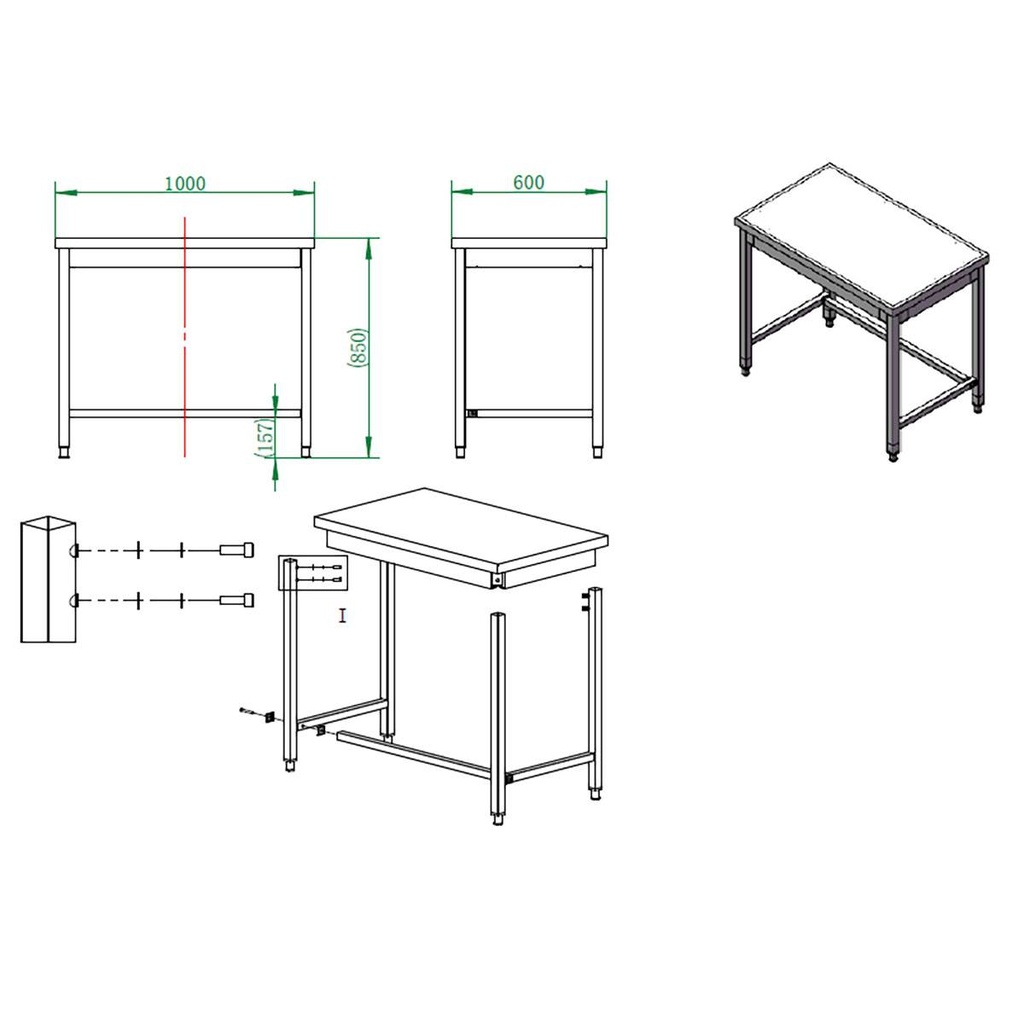 Arbeitstisch / unterfahrbar, 1000 x 600 mm