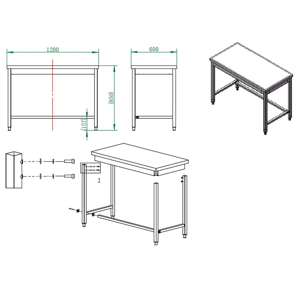 Arbeitstisch / unterfahrbar, 1200 x 600 mm