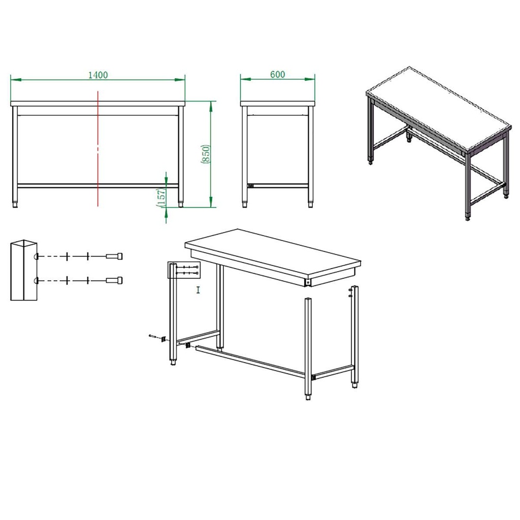 Arbeitstisch / unterfahrbar, 1400 x 600 mm